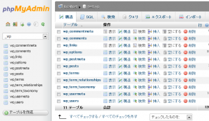 WordPressデータベース（テーブル一覧）
