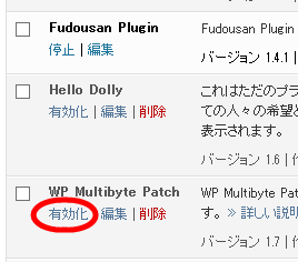 WP Multibyte Patchプラグインを有効化