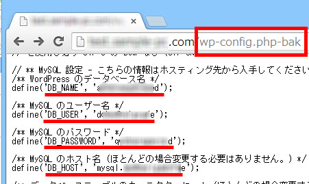 データベースパスワードなどが丸見えに！