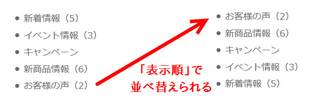 カテゴリーに「表示順」が反映される