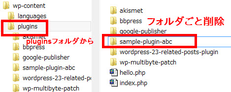 プラグインをフォルダごと削除