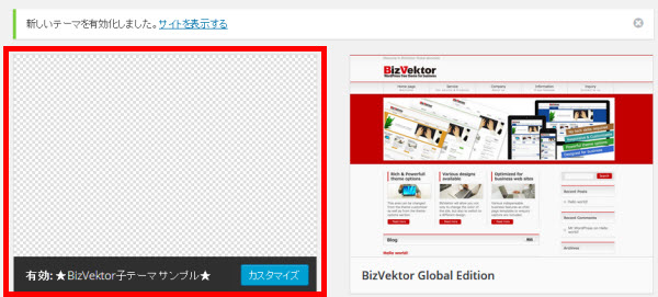 BizVektorの子テーマが有効に