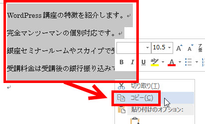 Wordに入力した文章をコピー