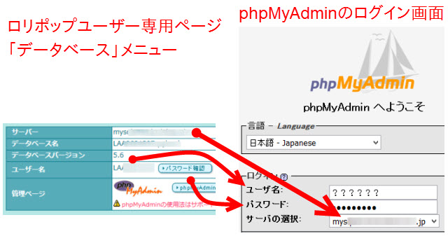 phpMyAdminのログイン画面の情報を調べる（ロリポップ）