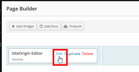 「SiteOrigin Editor」の「Edit」をクリック