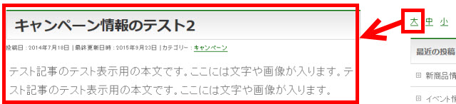 「大」をクリックすると文字が大きくなる