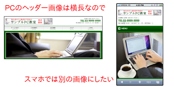PCとスマホでヘッダー画像を変えたい