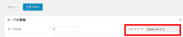 テーブルのショートコードをコピー