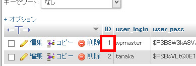 ユーザーIDが1のユーザーを調べる