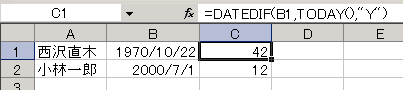 Excelによる年齢計算