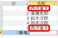 名前が重複したテーブル