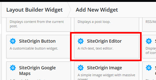 「SiteOrigin Editor」を選択