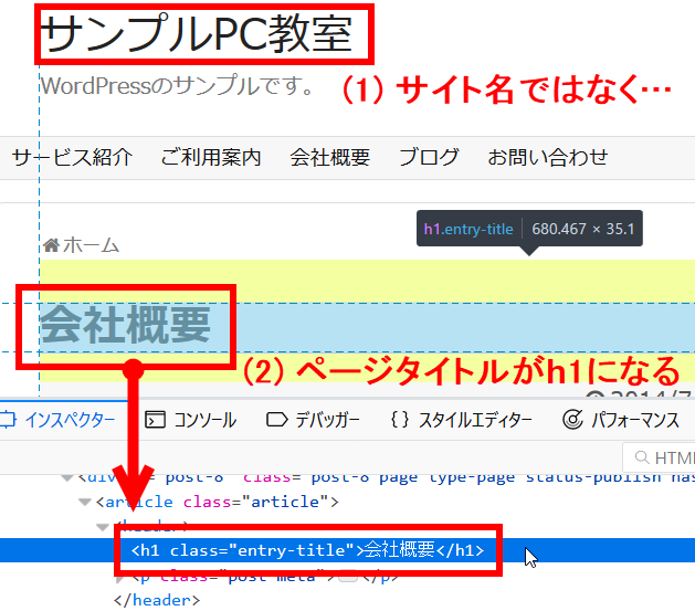 SEO対策済みのテーマではページタイトルがh1に設定される