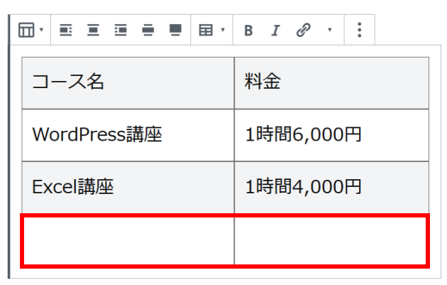 新たな行が追加される