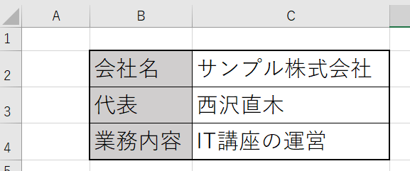 Excelで作成した表