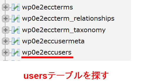 usersテーブルを探す